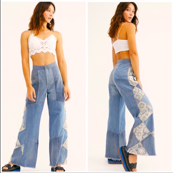 Free People Denim - ⭐️ Free People In My Element Kaleidoscope Crochet Patch Flare Bohemian Jeans 24